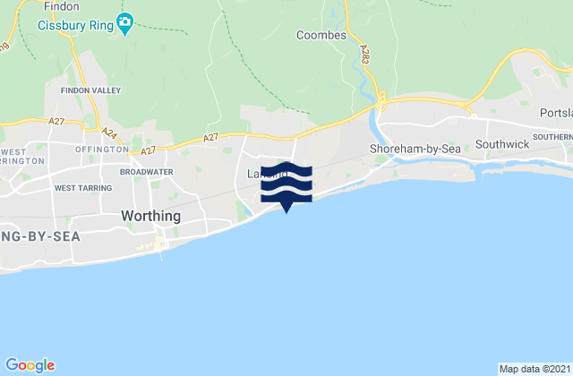 South Lancing Beach, United Kingdom tide times map