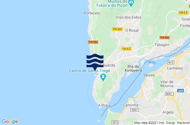 A Guarda, Spain tide times map