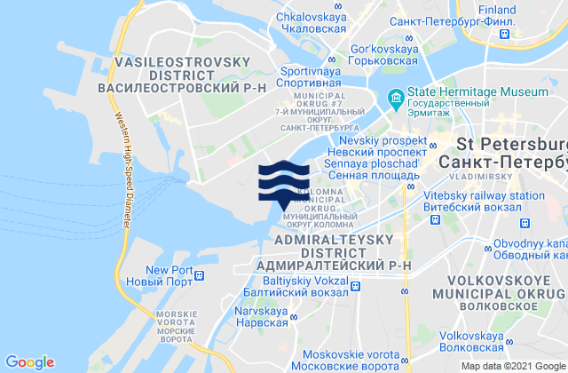 Admiralteisky, Russia tide times map