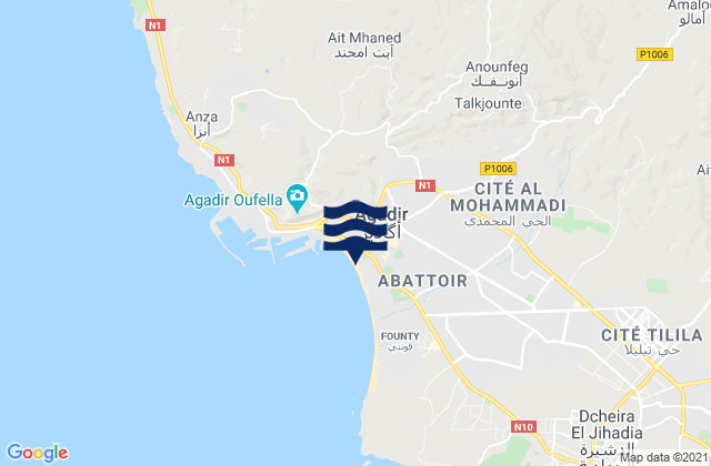 Agadir, Morocco tide times map