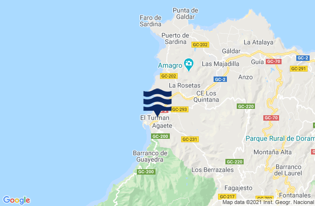 Agaete, Spain tide times map