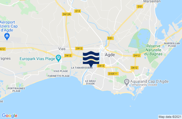 Agde, France tide times map