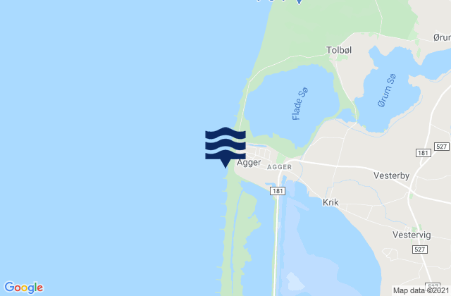 Agger Strand, Denmark tide times map