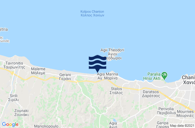 Agia Marina or Platanias, Greece tide times map