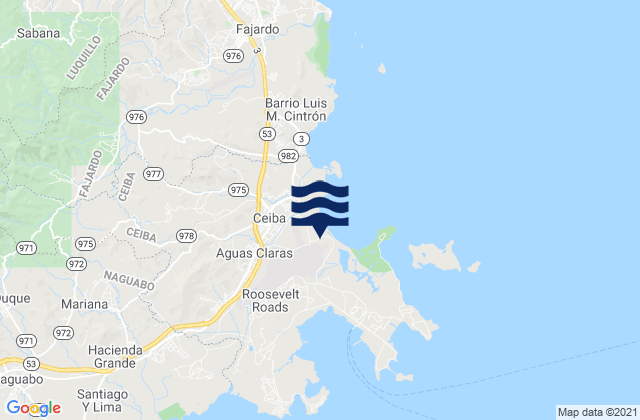 Aguas Claras, Puerto Rico tide times map