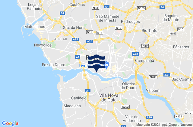 Aguas Santas, Portugal tide times map