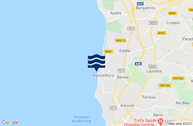 Agucadoura, Portugal tide times map