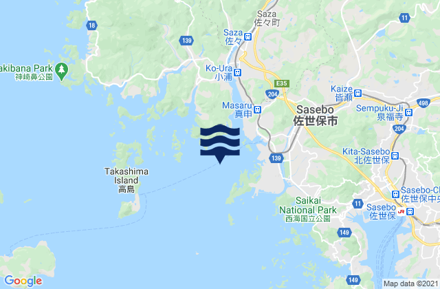 Ainoura, Japan tide times map