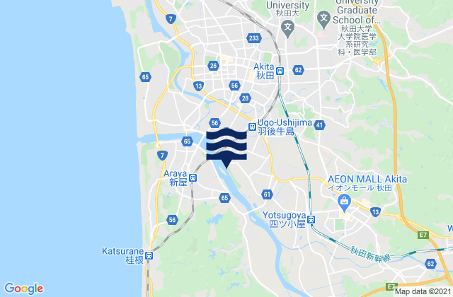 Akita, Japan tide times map