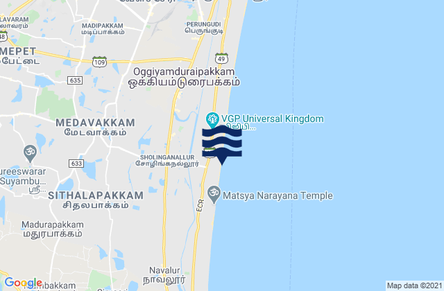 Akkarai Beach, India tide times map
