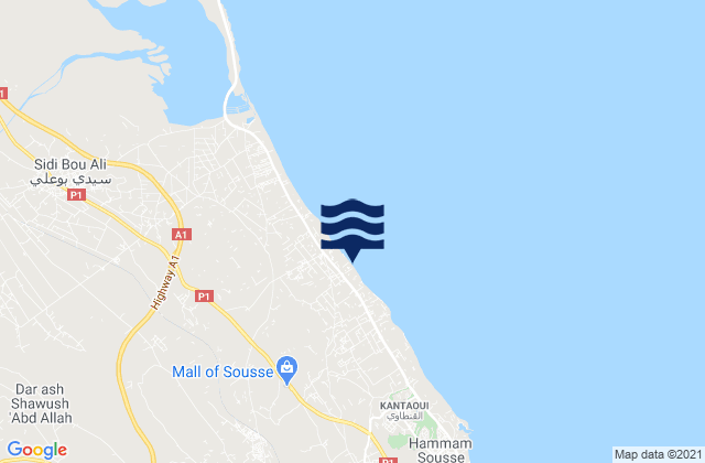 Akouda, Tunisia tide times map