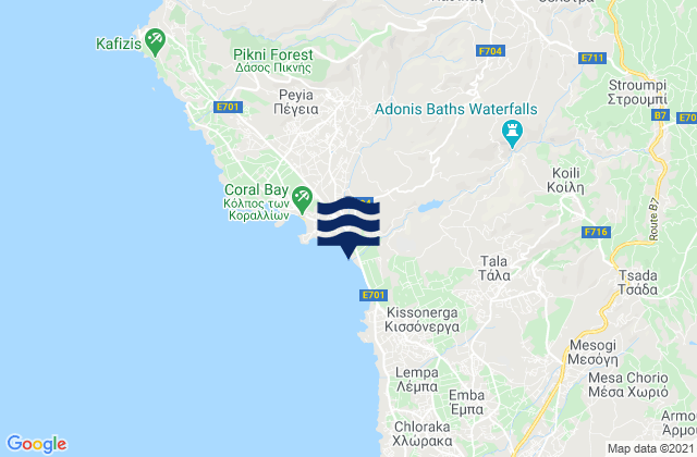 Akoursos, Cyprus tide times map