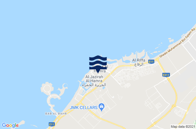 Al Jazirah Al Hamra, United Arab Emirates tide times map