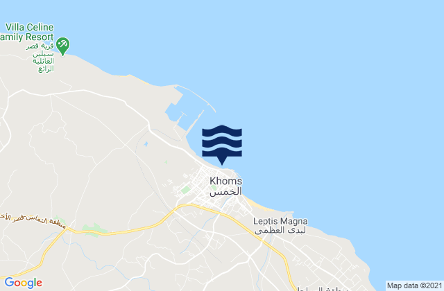 Al Khums, Libya tide times map