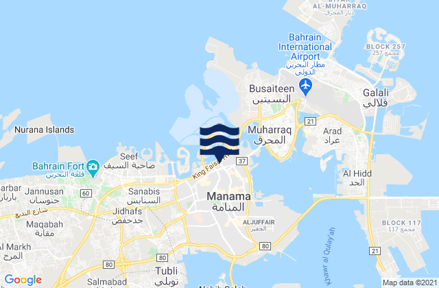 Al Manamah Harbor, Saudi Arabia tide times map