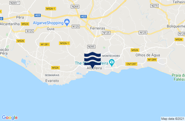 Albufeira, Portugal tide times map