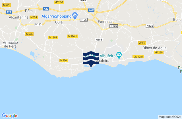 Albufeira, Portugal tide times map