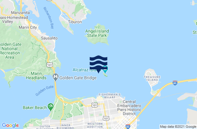 Alcatraz Island 0.2 mile west of, United States tide chart map