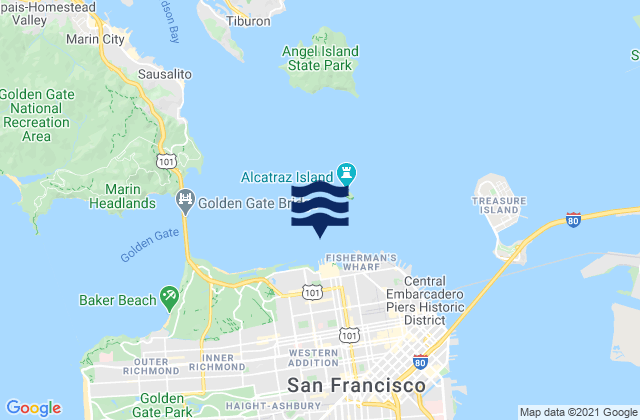 Alcatraz Island southwest of, United States tide chart map