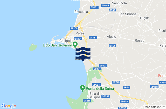 Alezio, Italy tide times map