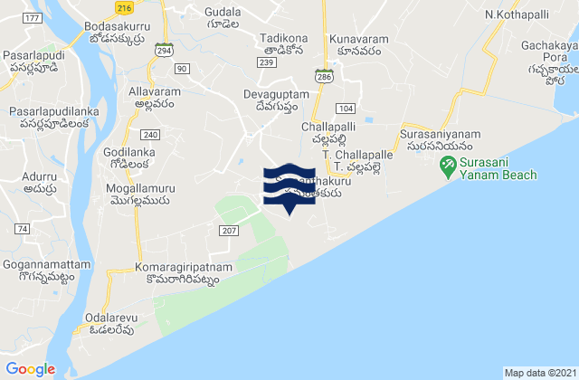 Amalapuram, India tide times map
