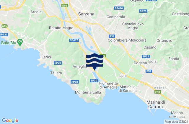 Ameglia, Italy tide times map