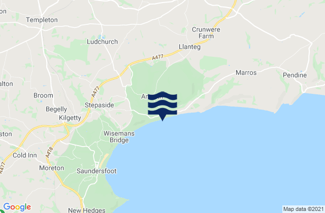 Amroth Beach, United Kingdom tide times map