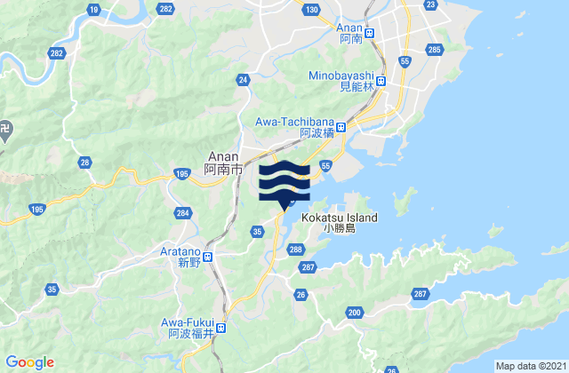 Anan Shi, Japan tide times map