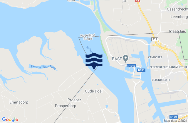 Antwerp (prosperpolder) Schelde River, Belgium tide times map