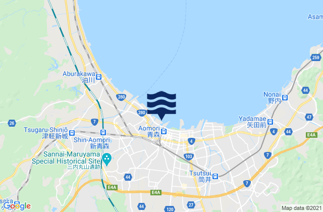 Aomori Ko Mutsu Kaiwan, Japan tide times map