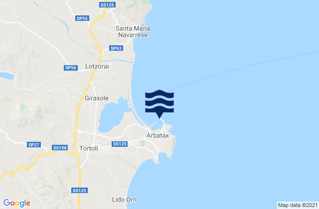 Arbatax Port, Italy tide times map