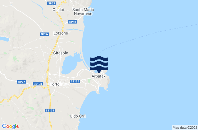 Arbatax, Italy tide times map