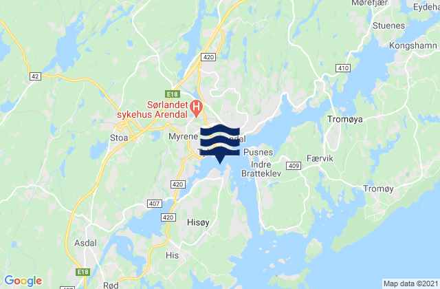 Arendal, Norway tide times map