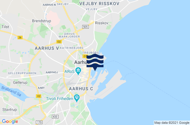 Arhus, Denmark tide times map