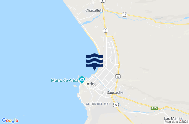 Arica, Chile tide times map