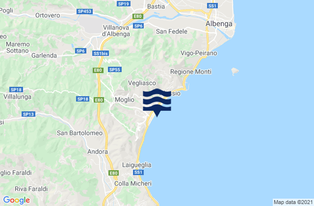 Arnasco, Italy tide times map