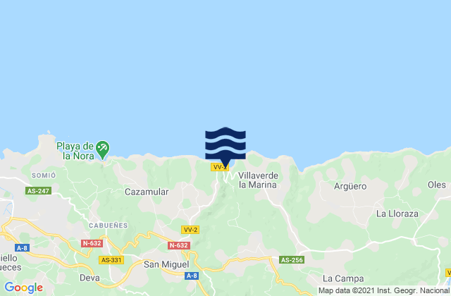 Arriba, Spain tide times map