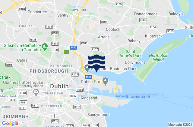 Artane, Ireland tide times map