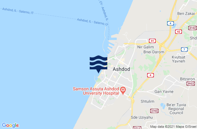 Ashdod, Israel tide times map