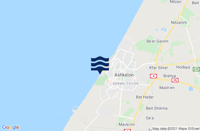Ashkelon Shimshon, Israel tide times map
