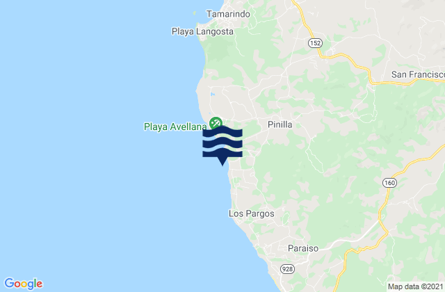 Avellana, Costa Rica tide times map