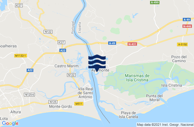 Ayamonte, Spain tide times map