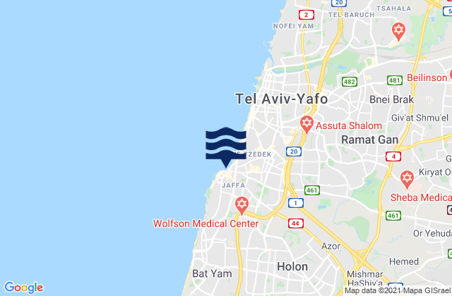 Azor, Israel tide times map