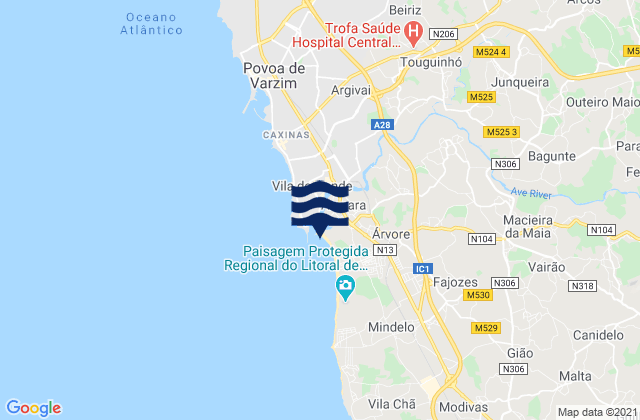 Azurara, Portugal tide times map