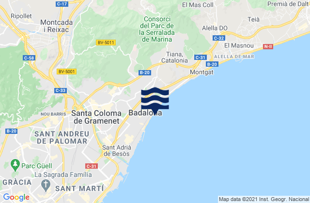 Badalona, Spain tide times map
