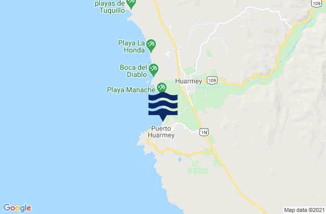 Bahia Huarmey, Peru tide times map