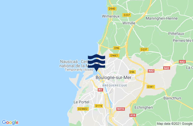 Baincthun, France tide times map