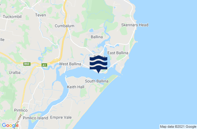 Ballina, Australia tide times map