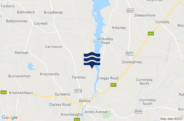 Ballina, Ireland tide times map