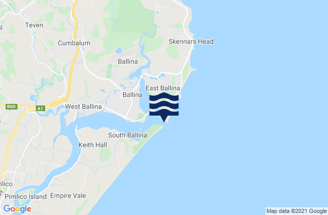 Ballina South Wall, Australia tide times map